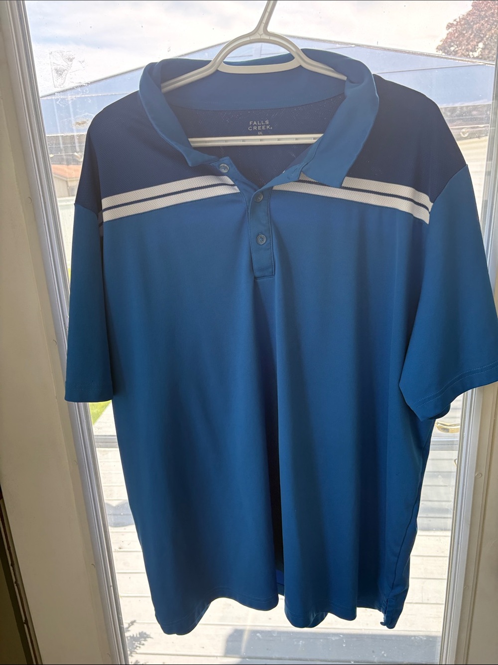 Falls Creek Men's Two-Tone Blue Polo with White Stripe Detail